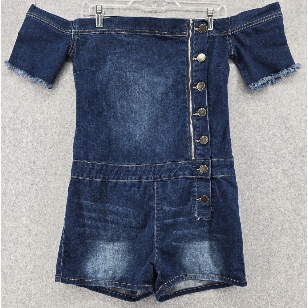 VIP Jeans Denim Romper Juniors 13/14 Off Shoulder Button Front Stretch Booty